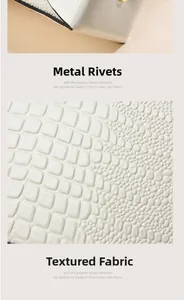 Détail du similicuir à texture crocodile avec rivets métalliques sur le sac à main blanc