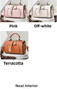 Detailed comparison of embossed letter pillow bags in pink, beige, and yellow colors
