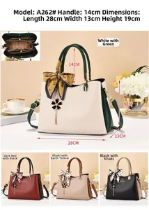 Internal layout and size details of this contrast color women handbag L28cm x H19cm