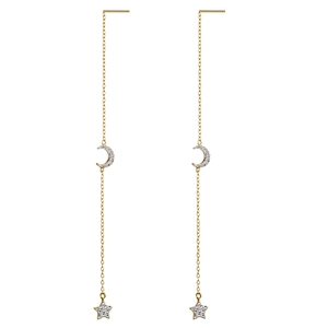 Orecchini a Infilo in Argento Sterling 925 Stella Luna Occhio del Diavolo Fulmine Nappa Lunga Pendenti Gioielli in Zirconia per Donna