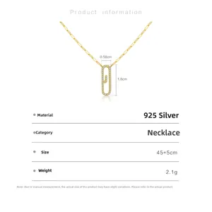 Details zur S925 Silber Büroklammer Halskette mit Zirkonia Steinen und 45cm Kettenlänge