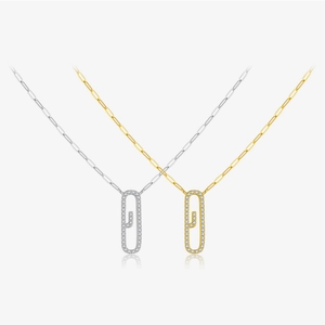 925 Sterlingsilber Büroklammerkette Anhänger Halskette Pave Zirkonia Geometrischer Rechteckiger Anhänger Minimalistischer Schmuck Damen