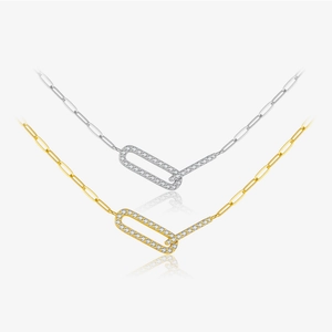 Collana in Argento Sterling 925 con Pendente a Doppia Fibbia Intrecciata e Zirconia Catena a Graffetta Minimalista Gioielli Donna