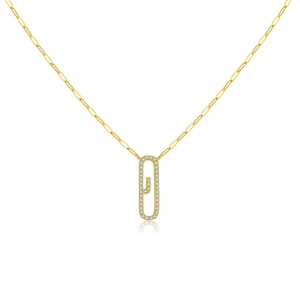 Elegante s925 Sterling Silber Büroklammer Halskette in Gold mit funkelnden Zirkonia-Steinen