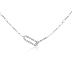 Collana in argento sterling S925 con doppi anelli intrecciati e catena a graffetta