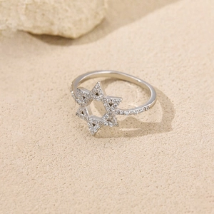 Eleganter S925 Sterlingsilber Hexagramm Ring mit Mikro-Pavé Zirkonia Kristallen besetzt