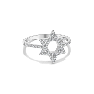 Funkelnder S925 Silberring mit Davidstern-Motiv und glitzerndem Zirkonia-Besatz