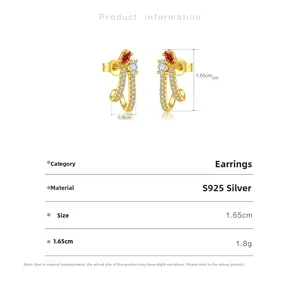Detailed size specifications of gold zircon earrings made from S925 sterling silver