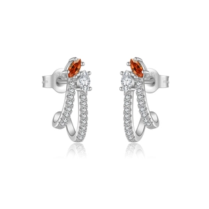 S925 silver stud earrings with orange and white marquise zircon in a crisscross design