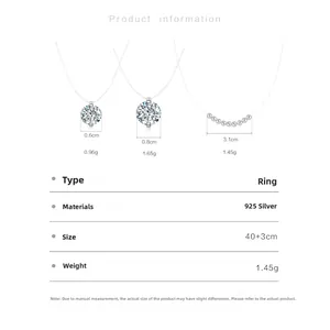 Detailed specifications of S925 silver necklaces with fishline chain and zircon dimensions