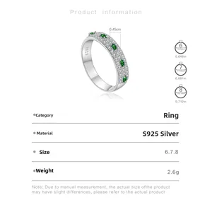 Guide des tailles pour bague en argent S925 montrant les dimensions du 6 au 8