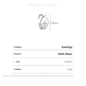Detailed size chart for heart-shaped silver earrings with cross diamond inlay