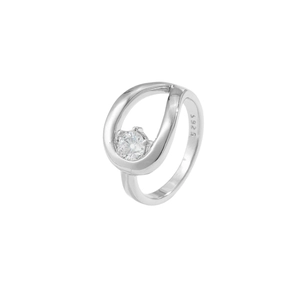 Minimalist S925 sterling silver hollow water drop ring with a sparkling round zircon stone