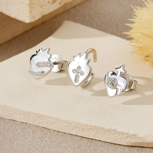 S925 sterling silver heart cross earrings and ear cuffs with white zircon accents