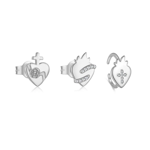 S925 sterling silver heart and cross gothic earrings set with zircon accents