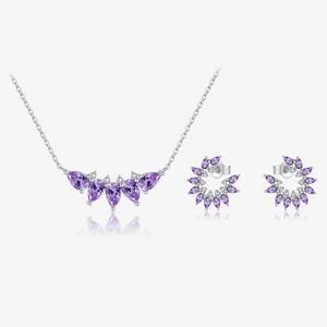 925 Sterlingsilber Lila Tränenform Zirkonia Schmuckset Für Damen Elegant 18K Vergoldet Halskette Und Ohrstecker Für Hochzeit Bankett Geschenk