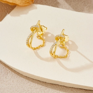 S925 sterling zilver vergulde kettingoorbellen met gedraaide lijnen en zirkoon