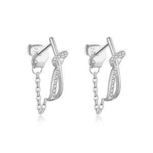 S925 sterling zilveren oorbellen met vlechtontwerp en ketting met zirkonia steentjes
