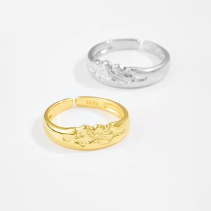 Anillos ajustables de plata S925 con textura de lava irregular en oro y plata