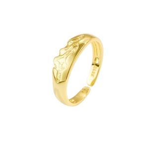 Anillo ajustable de plata S925 con textura de lava dorada irregular de moda