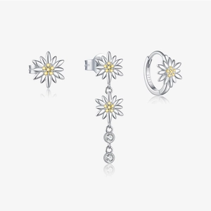 925 Sterling Silver Daisy Flower Earrings With Yellow Zirconia Small Floral Stud Dangle Hoop Jewelry For Women Daily Gift