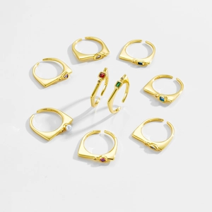Fashion Adjustable 925 Sterling Silver Ring 18K Gold Plated Geometric Inlaid Zirconia Lucky Stone Index Finger Ring Jewelry