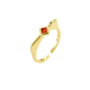 Adjustable gold ring with a red square gemstone and cubic zirconia accents
