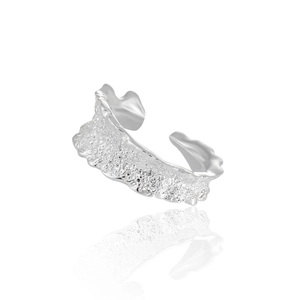 Anello Aperto in Argento Sterling S925 Con Texture Irregolare Per Donna Design a Lava Superficie Larga Placcato Oro