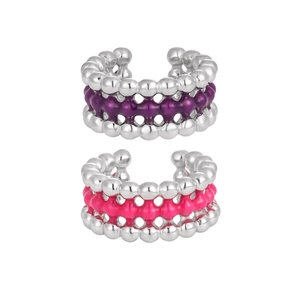 Ear cuff a tre strati in argento con dettagli in smalto viola e magenta