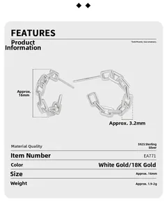 Detail specifications of S925 sterling silver chain earrings showing 16mm diameter size