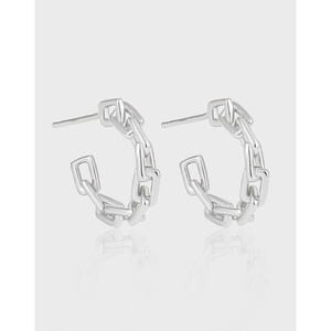 925 Sterling Silver Link Chain Stud Earrings For Women Minimalist Geometric C-Shape Hoop Gold Silver Plated Jewelry