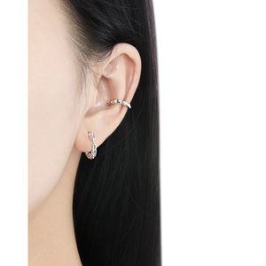 Minimalist S925 sterling silver chain stud earring and stud cuff with punk metal finish