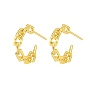 Minimalist S925 sterling silver C-shaped chain link stud earrings in golden finish