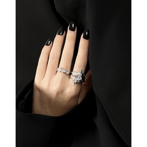 Minimalist S925 sterling silver irregular textured rings with sparkling zircon crystals