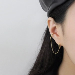 Minimalistische goldene S925 Silber Kettenohrringe mit Earcuff und Quaste für Damen