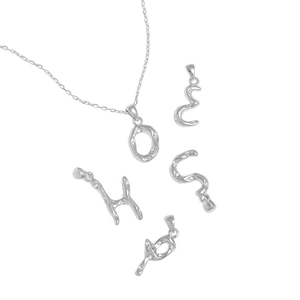 Irregular fluid style S925 silver necklace with 26 letters pendants in metallic finish