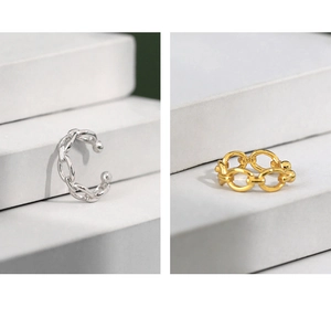 Details von S925 Sterlingsilber Ohrmanschetten mit Kettentextur in Gold und Silber Finish