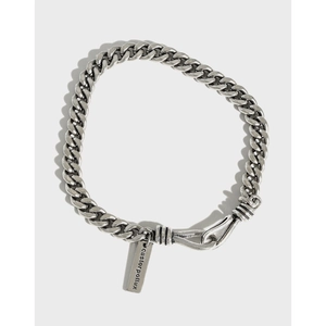 Vintage 925 Sterling Silver Curb Chain Bracelet Unisex Oxidized Antique Silver Metal Tag Minimalist Jewelry Retro Bracelet