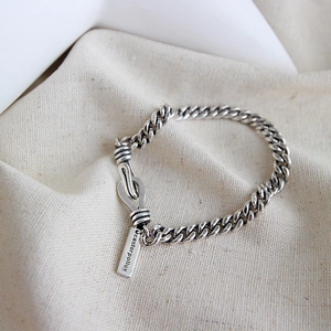 Retro S925 sterling silver chain bracelet with engraved castorpollux tag charm