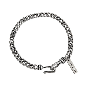Vintage S925 sterling silver Cuban chain bracelet with rectangular tag and S-hook clasp