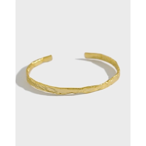 S925 Sterling Silver Irregular Hammered Open Bangle For Women Gold Platinum Plated Individual Minimalist Cuff Bracelet Jewelry Gift