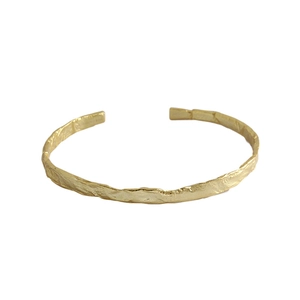 Minimalist gold S925 sterling silver open bracelet with irregular hammered foil texture