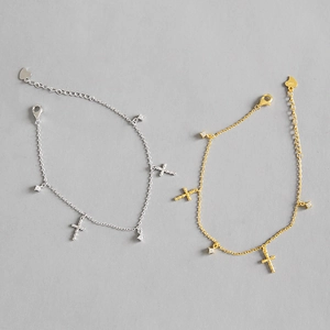 Bracciale in Argento Sterling 925 Con Croce e Zircone per Donna Elegante Oro Argento Placcato Moda Coreana Gioielli Regalo