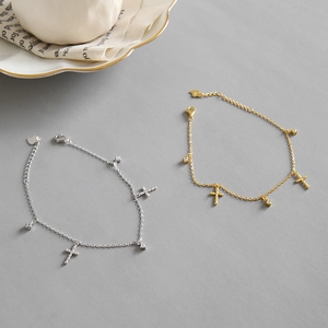 Braccialetti in argento sterling S925 con croci e zirconi in finiture oro e argento donna