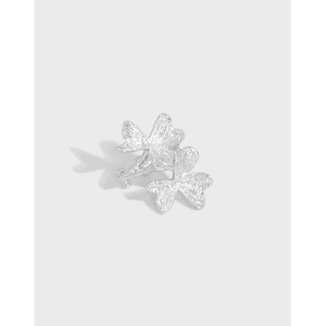 Korean INS Niche Design Lucky Clover Hammered Texture S925 Sterling Silver Ear Cuffs Non Pierced Ear Clips For Women