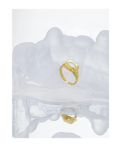 Detailaufnahme von S925 Sterlingsilber Ring mit Mondstein auf eisähnlichem Sockel