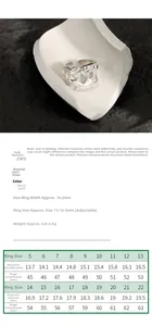 Detailed sizing chart and specifications for the wide hollowed-out S925 silver ring