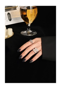 Detailed view of wide hollow texture and wrap-around S925 silver open rings for women