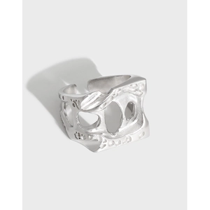 S925 Sterling Silver Hollowed-out Irregular Open Ring For Women Minimalist Liquid Metal Style Industrial Adjustable Band Jewelry