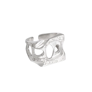 S925 sterling silver open ring with a minimalist hollow-out wide band design